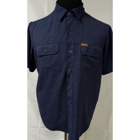 Orvis Classic Collection Mens Medium Dark Blue Short Sleeve Logo Button Up Shirt - Picture 1 of 12